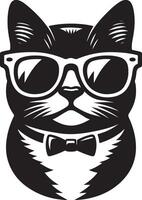 cat with sunglasses , black color silhouette, vector