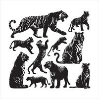 tiger silhouettes, black color silhouette vector