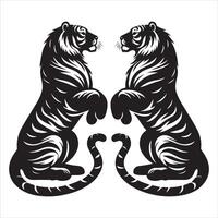 two tigers on their hind legs, black color silhouette 7 vector