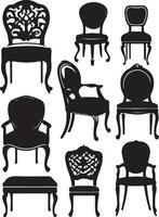 Black silhouettes of different chair, black color silhouette vector