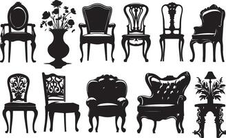 Black silhouettes of different chair, black color silhouette vector
