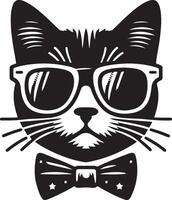 cat with sunglasses , black color silhouette, vector