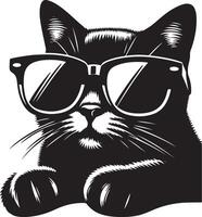 cat with sunglasses , black color silhouette, vector