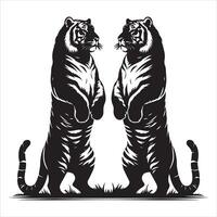 two tigers on their hind legs, black color silhouette vector