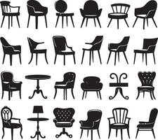 Black silhouettes of different chair, black color silhouette vector