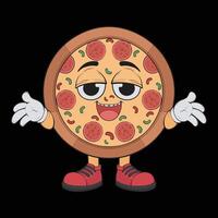 Cartoon pizza character. Happy pizzeria mascot character. coloring page. vector