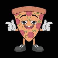 Cartoon pizza character. Happy pizzeria mascot character. coloring page. vector