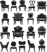 negro siluetas de diferente silla, negro color silueta vector