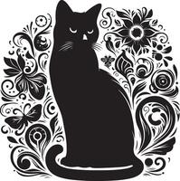 sitting cat silhouette, black color silhouette vector