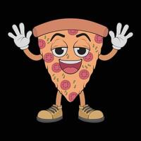 Cartoon pizza character. Happy pizzeria mascot character. coloring page. vector