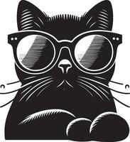 gato con Gafas de sol , negro color silueta, vector