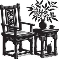 Nice wooden chair, black color silhouette vector