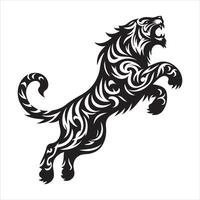 Tribal tiger jump, black color silhouette vector