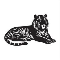 Tigre acostado abajo, negro color silueta vector