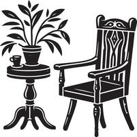 Nice wooden chair, black color silhouette vector