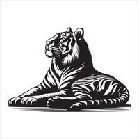 Tiger lying down, black color silhouette vector