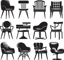 Black silhouettes of different chair, black color silhouette vector