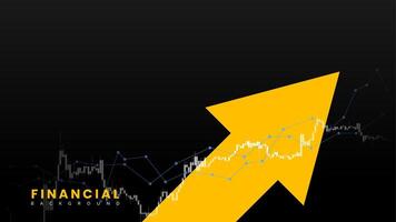 Rising financial concept with an upward arrow and candlesticks on a black background. Stock market growth illustration for financial business and trading visualization vector