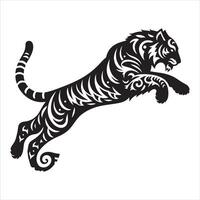 Tribal tiger jump, black color silhouette vector