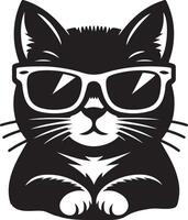 gato con Gafas de sol , negro color silueta, vector