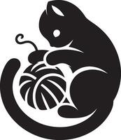 Cat Playing with a Ball of Wool , black color silhouette vector