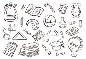 Back school September collection in sketch style. Set of supplies for office, education, teachers and children. illustration isolated on a white background. vector