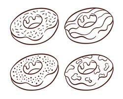 Donut collection in line art style. Set of sweets for bakery design. illustration isolated on a white background. vector