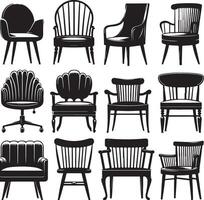 Black silhouettes of different chair, black color silhouette vector