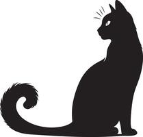 sitting cat silhouette, black color silhouette vector