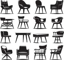 Black silhouettes of different chair, black color silhouette vector