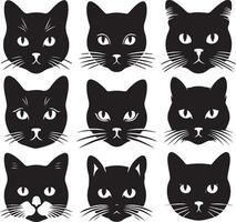 gato rostro, siluetas , negro color silueta vector