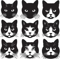 Cat Face, Silhouettes , black color silhouette vector