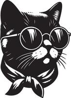 gato con Gafas de sol , negro color silueta, vector