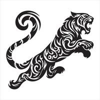 Tribal tiger jump, black color silhouette vector