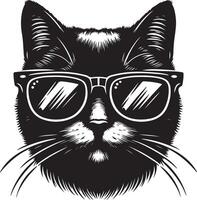 gato con Gafas de sol , negro color silueta, vector