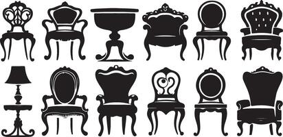 Black silhouettes of different chair, black color silhouette vector