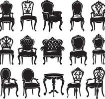 negro siluetas de diferente silla, negro color silueta vector