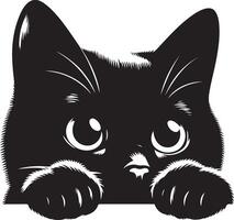 Black Cat Peeking Around Corner , black color silhouette vector