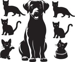 Dog Cat Silhouette Images ,black color silhouette vector