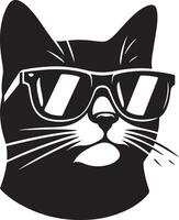 gato con Gafas de sol , negro color silueta, vector