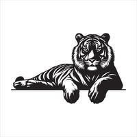 Tiger lying down, black color silhouette vector