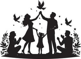 celebrating parents day moment, silhouette, black color silhouette vector