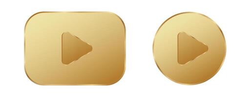 Golden play 3D button. Gold round play button. vector