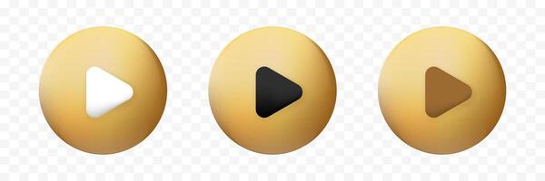 Gold 3D play button. Golden round play button. vector