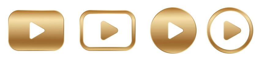 Golden 3D play button. Gold play button. vector