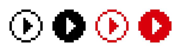 Play 8 bit pixel button minimalist round icon. Red play button . vector
