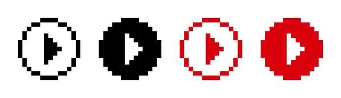 Play 8 bit pixel button minimalist round icon. Red play button . vector