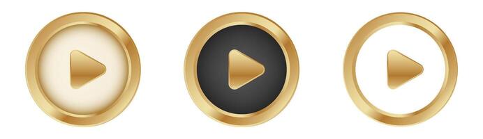 Gold 3d play button. Golden play button vector