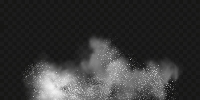 A realistic set of white clouds of flour, sugar, washing powder. An explosion of snow dust in the air. A splash of ice crystals in a white blizzard cloud.