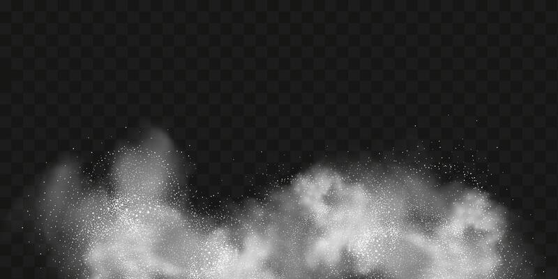 A realistic set of white clouds of flour, sugar, washing powder. An explosion of snow dust in the air. A splash of ice crystals in a white blizzard cloud.